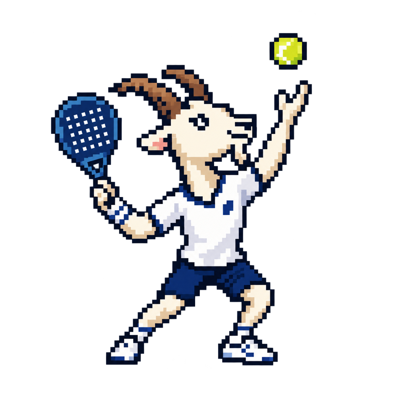 The Padel Goat mascot leaping to serve a padel ball